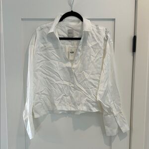 NWT Maeve silky white blouse with exaggerated sleeves